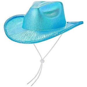 Yoisdtxc Cappello da cowboy da donna, colore rosa, con tesa soffice in piuma, per Halloween, carnevale, giochi di ruolo, cosplay, feste di compleanno (celeste-1