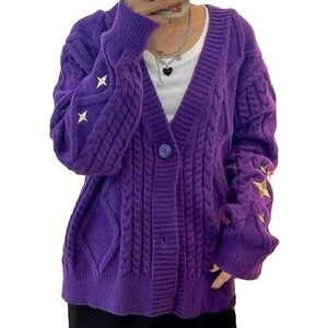 Cardigan Donna Maglione Grossa A Coste - Maniche Lunghe, Bottoni, Stile Vintage "nonno", Taglie SM-5XL