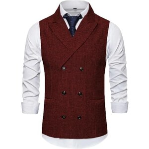 Gilet Uomo In Tweed Spina Di Pesce - Vintage Western, Lana/Polyester (Taglie 40-50)