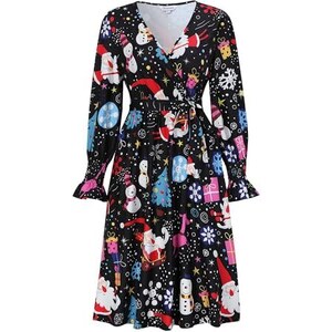 Cy.betony Abito Da Festa Donna Linea A - Lunghezza Al Ginocchio, Scollo A V, Maniche Corte, Con Cintura, Colore Blu, Taglia L, Eleganza Bohémien
