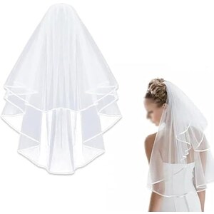 2022 veli da sposa corti europei con pettine bianco romantico pizzo Appliques bordo perle velo da sposa per abo da sposa a buon mercato  320