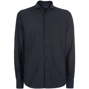 Yes Zee camicia maniche corte misto lino nero