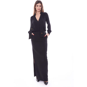 Gina Tricot Petite - Gonna lunga nera in velluto con spacco laterale con dettagli in pizzo