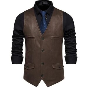 MakingDa Gilet da cowboy da uomo casual vintage in pelle scamosciata gilet western vestibilità regolare collo a V cappotto in pelle, Nero , S