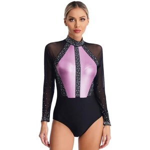 Vestito Pattinaggio Artistico Donna Inlzdz Abito Da Ballo Latino Americano Donna Paillettes Body Da Pattinaggio Artistico Vestito Danza Classica Con Gonna In Chiffon Abito Da Danza Contemporanea Blu A S Abito Maniche - 8