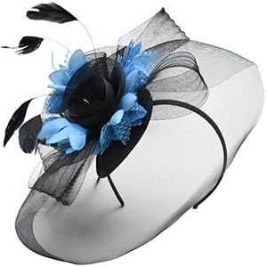 Fascinator Blu Navy Per Matrimoni - Cappello Decorato Con Piume E Perline - Foto 10