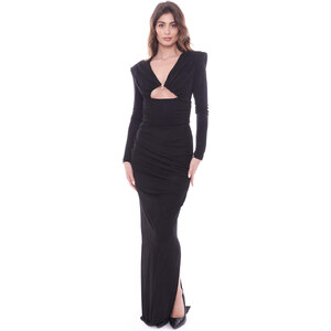 Abito Lungo Elisabetta Franchi Con Perline - Nero, Taglia 42, Manica Lunga, Chiusura Con Cerniera