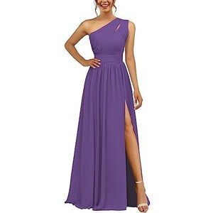 Abito Da Damigella O Da Sera In Chiffon Monospalla Lungo - Taglia Regolare - Nuovo