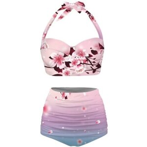 Pantaloncini da bagno da donna, a vita alta regolabili con lacci laterali increspati, slip bikini, pantaloncini stile board shorts per signore e