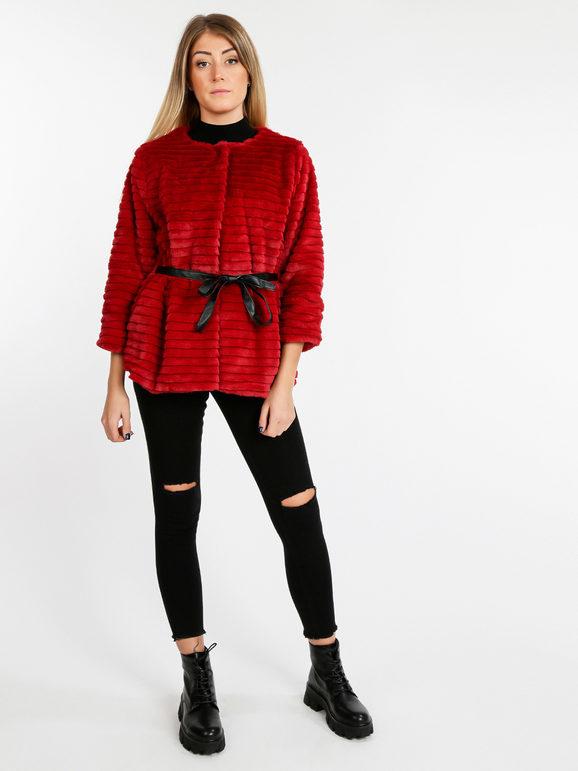 Smagli Giacca In Ecopelliccia Con Cintura Giacconi e Giubbotti Donna Rosso Taglia L