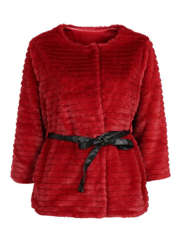 Smagli Giacca In Ecopelliccia Con Cintura Giacconi e Giubbotti Donna Rosso Taglia L