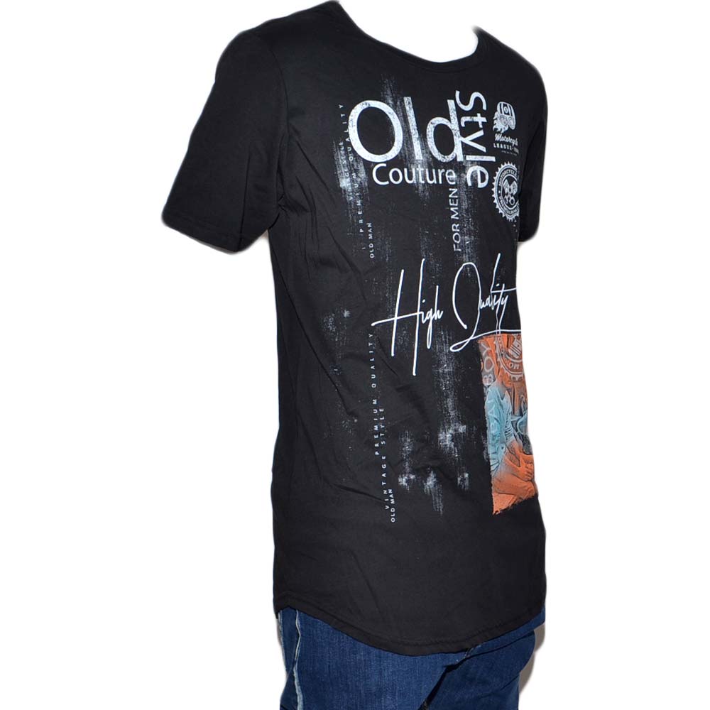 Malu Shoes T-Shirt Uomo Girocollo nera Stampa Con Scritta vintage Casual Slim Fit moda uomo