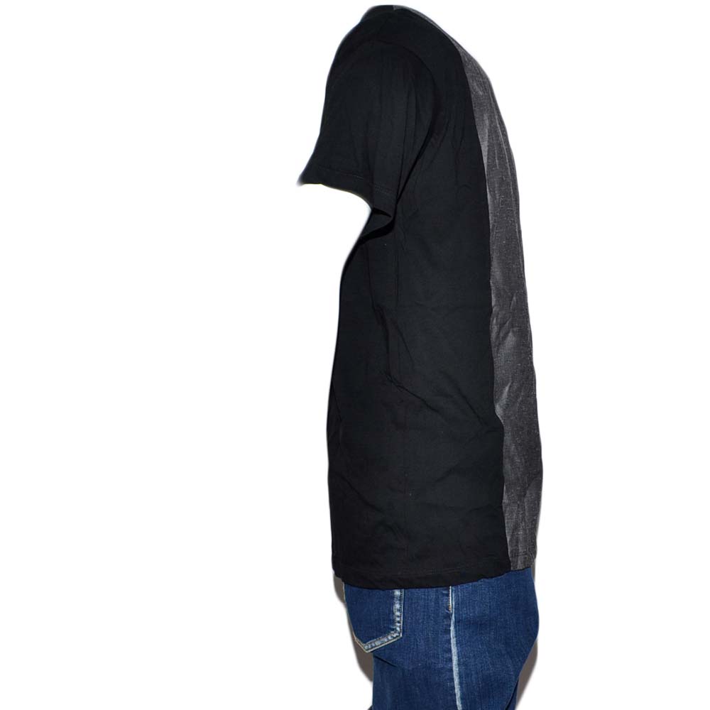 Malu Shoes T- shirt basic uomo cotone nero modello over con inserti in tessuto grigio sul petto girocollo made in italy moda