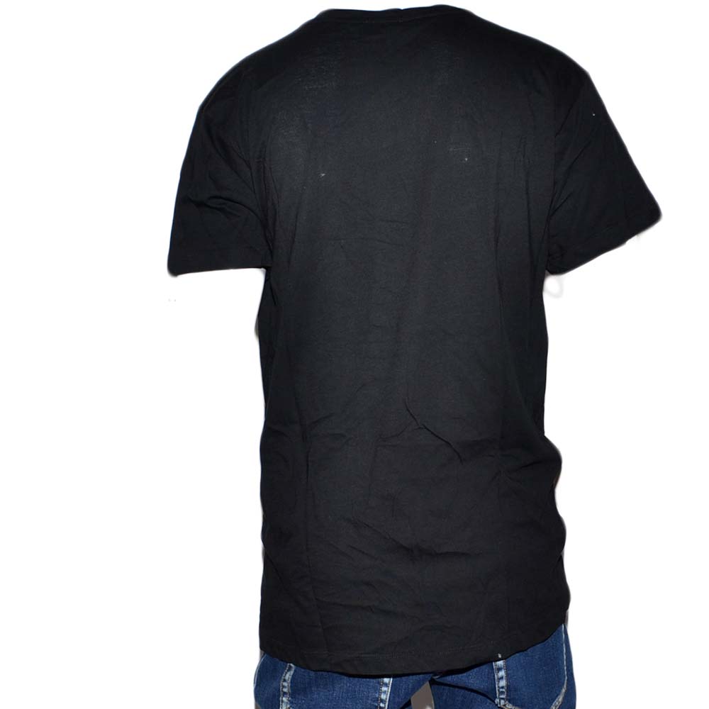 Malu Shoes T- shirt basic uomo cotone nero modello over con inserti in tessuto grigio sul petto girocollo made in italy moda