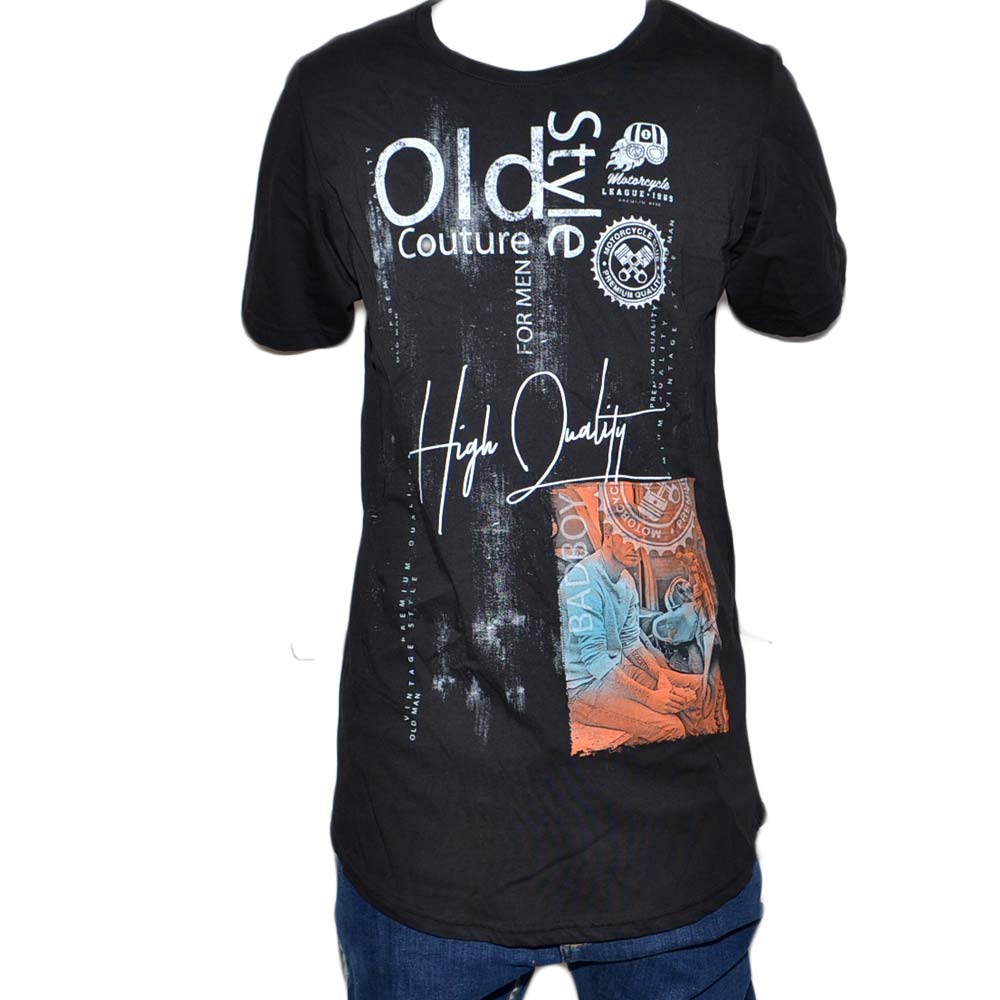 Malu Shoes T-Shirt Uomo Girocollo nera Stampa Con Scritta vintage Casual Slim Fit moda uomo