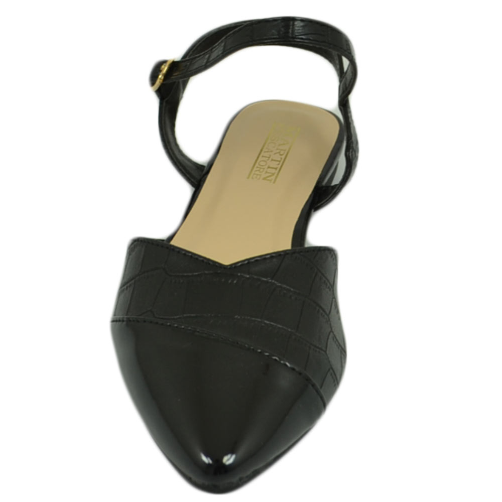 Malu Shoes Scarpe ballerine donna nere a punta lucida slingback con cinturino raso terra moda comfort fondo antiscivolo
