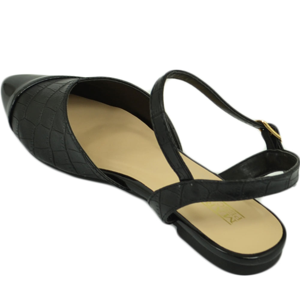 Malu Shoes Scarpe ballerine donna nere a punta lucida slingback con cinturino raso terra moda comfort fondo antiscivolo