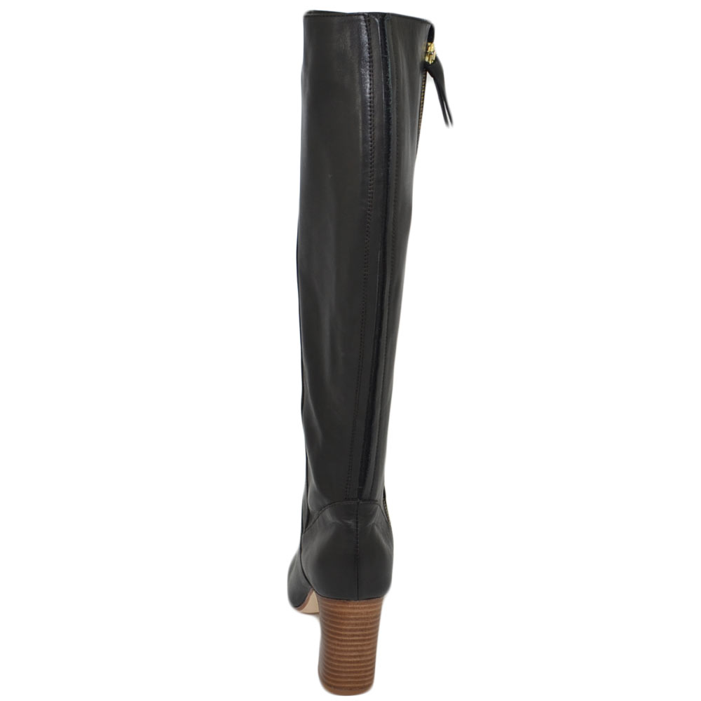 Malu Shoes Stivale donna nero in vera pelle di nappa con suola e tacco comodo in cuoio zip lunga liscio rigido moda handmade glam