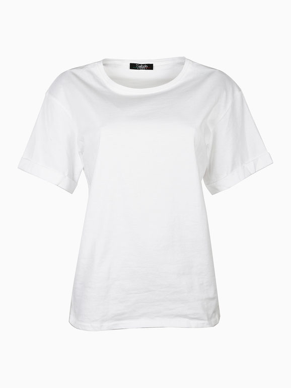 Solada T-shirt Donna Oversize In Cotone Manica Corta Bianco Taglia Unica