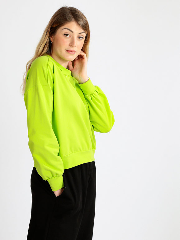Baci & Abbracci Felpa Cropped In Cotone Sportive Donna Verde Taglia M