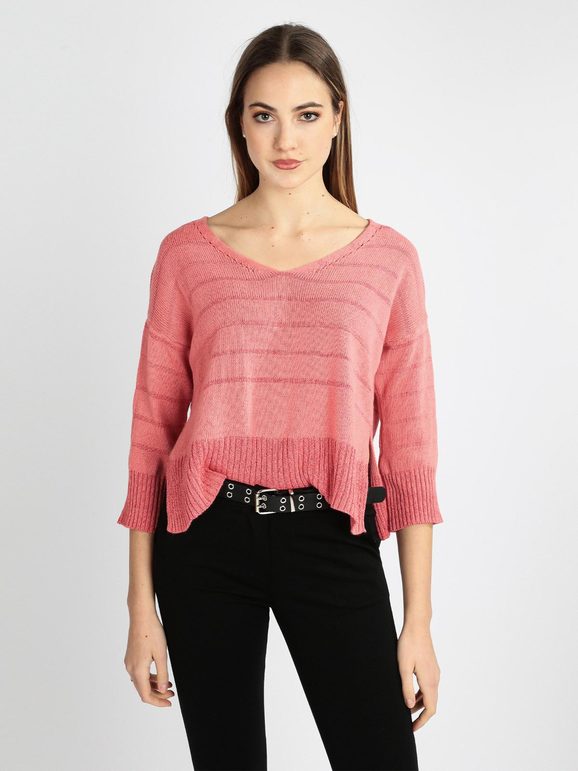 Solada Maglione Donna Oversize In Cotone e Lino Rosso Taglia Unica