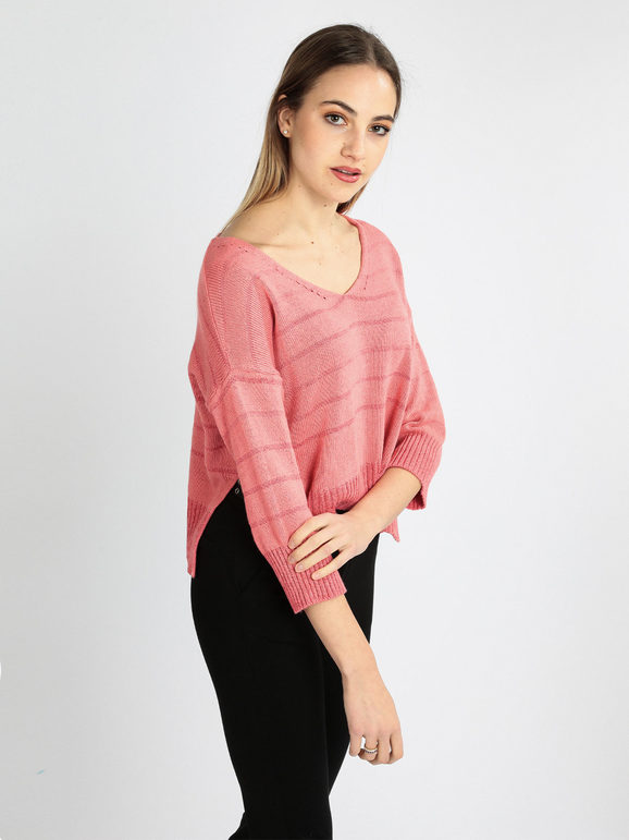 Solada Maglione Donna Oversize In Cotone e Lino Rosso Taglia Unica