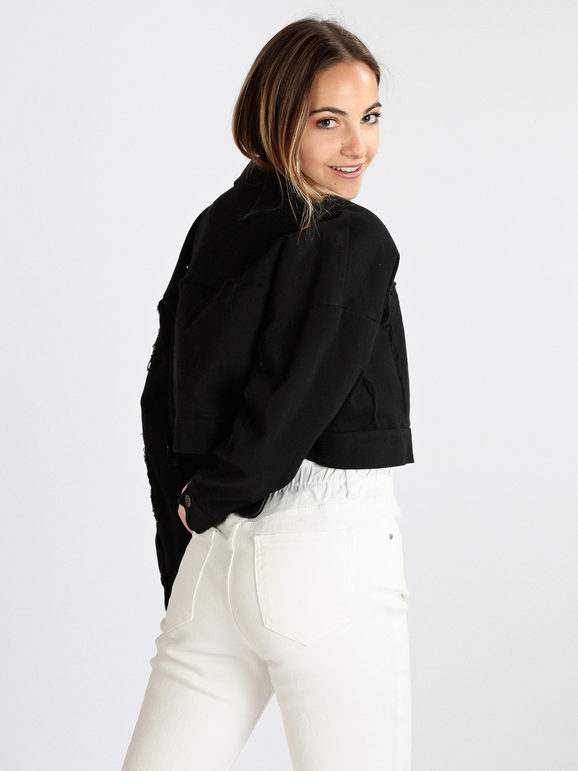 My.Station Giacca Donna In Jeans Oversize Nero Taglia Unica