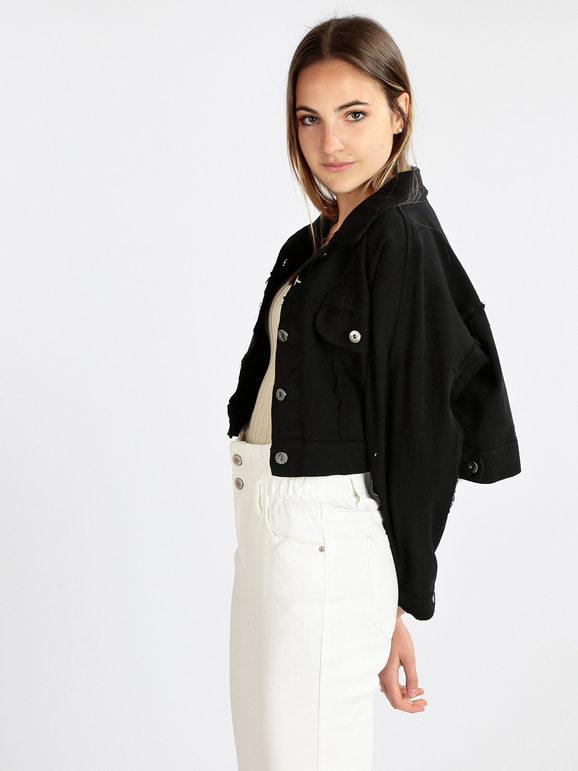 My.Station Giacca Donna In Jeans Oversize Nero Taglia Unica