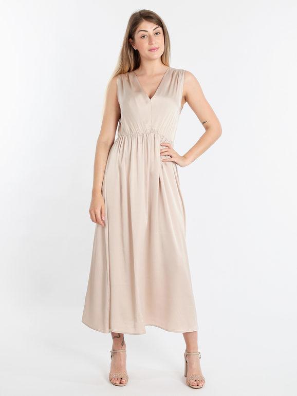 Sweet Miss Abito Donna Smanicato Effetto Raso Abiti Beige Taglia S