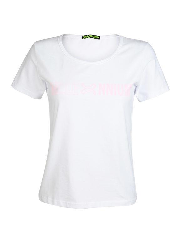Millennium T-shirt Sportiva Con Stampa Scritta Manica Corta Donna Bianco Taglia Xl