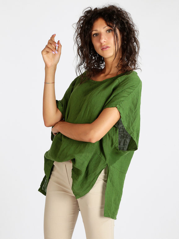 Daystar Blusa Donna In Lino Con Maniche a Pipistrello Bluse Verde Taglia Unica