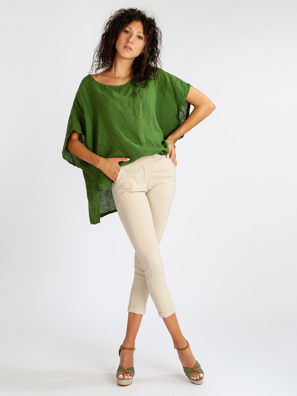 Daystar Blusa Donna In Lino Con Maniche a Pipistrello Bluse Verde Taglia Unica