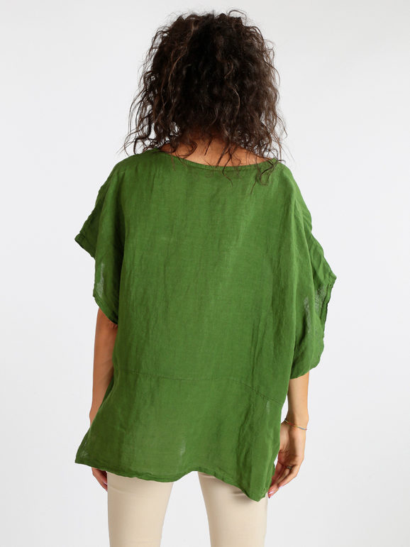 Daystar Blusa Donna In Lino Con Maniche a Pipistrello Bluse Verde Taglia Unica