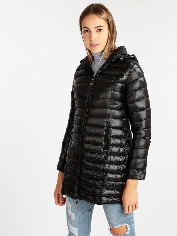 W Collection Piumino Leggero Da Donna Con Cappuccio Giacconi e Giubbotti Nero Taglia S