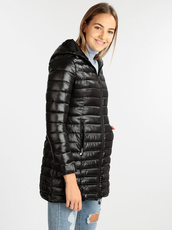 W Collection Piumino Leggero Da Donna Con Cappuccio Giacconi e Giubbotti Nero Taglia S