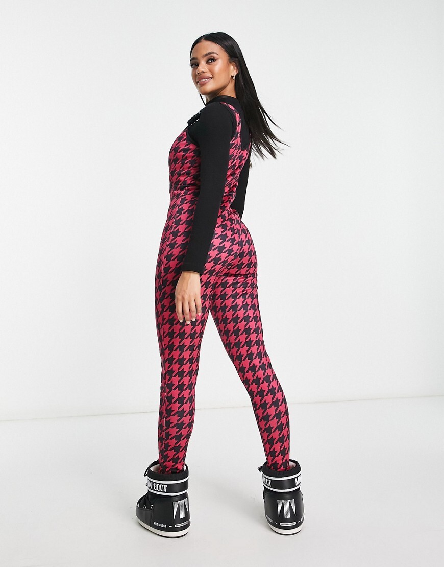 Threadbare - Salopette da sci rosa pied de poule-Nero - Stileo.it