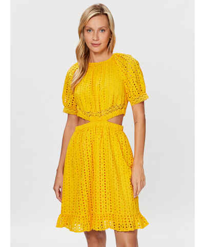 Abito lungo in tulle plumetis ricamato Donna, Giallo