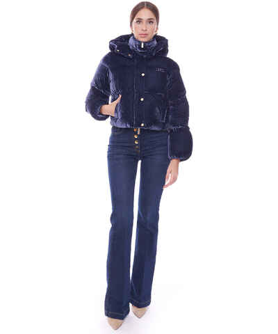 Piumino oversize blu navy con inserti in cotone a righe