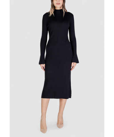 Sandro Ferrone Black Polyester Midi Dress