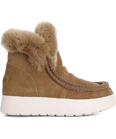 mysoft - 23M570 Stivaletti invernali con pelliccia fredda e chiusura a cerniera per: donna, taupe, 39 EU