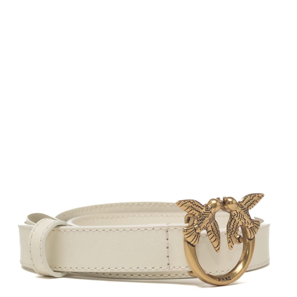 Pinko cintura sottile 2cm love birds in pelle avorio