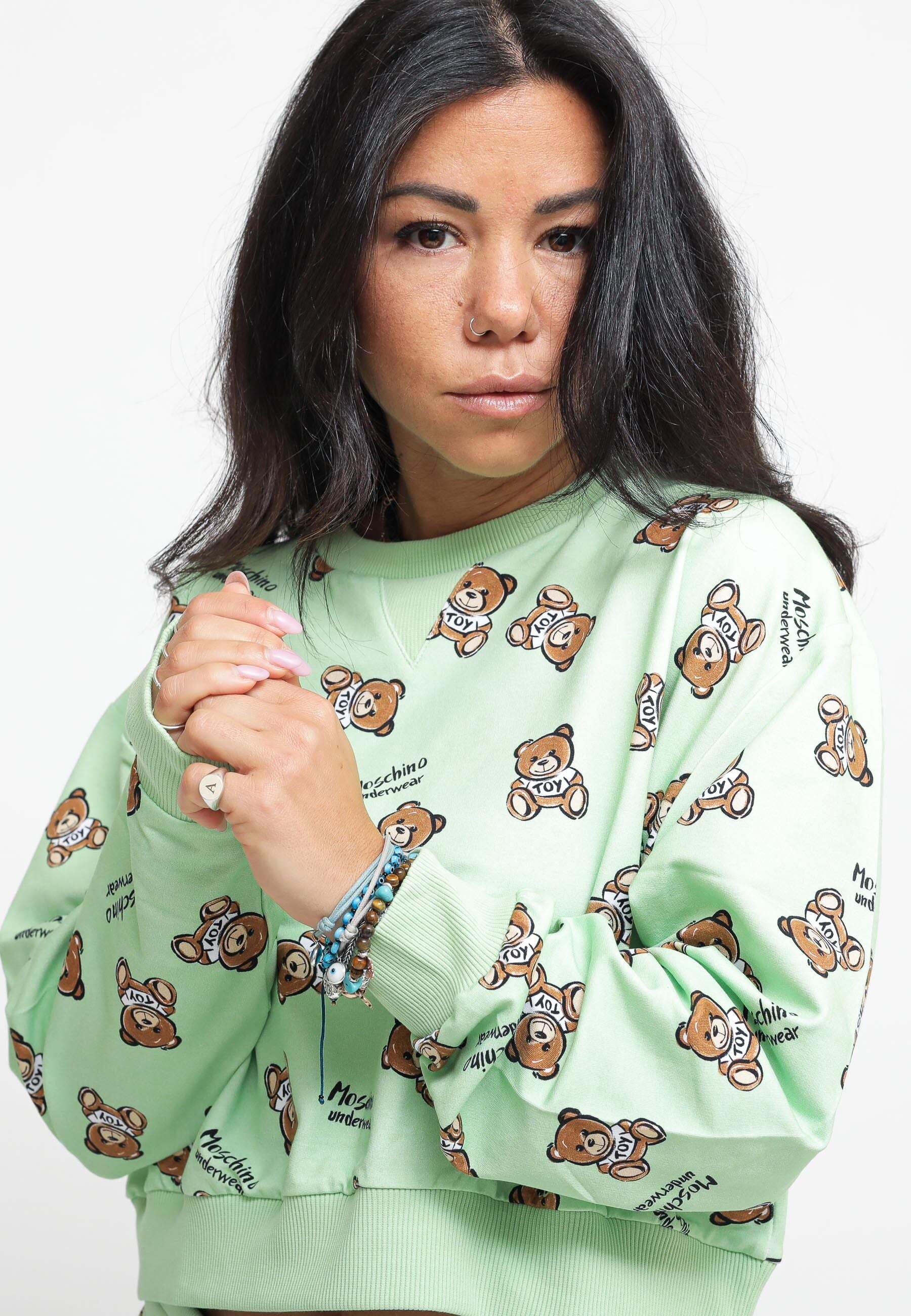 Moschino Underwear Teddy Bear Print Stretch Fleece Crop - Green Felpe Woman PE23 promo