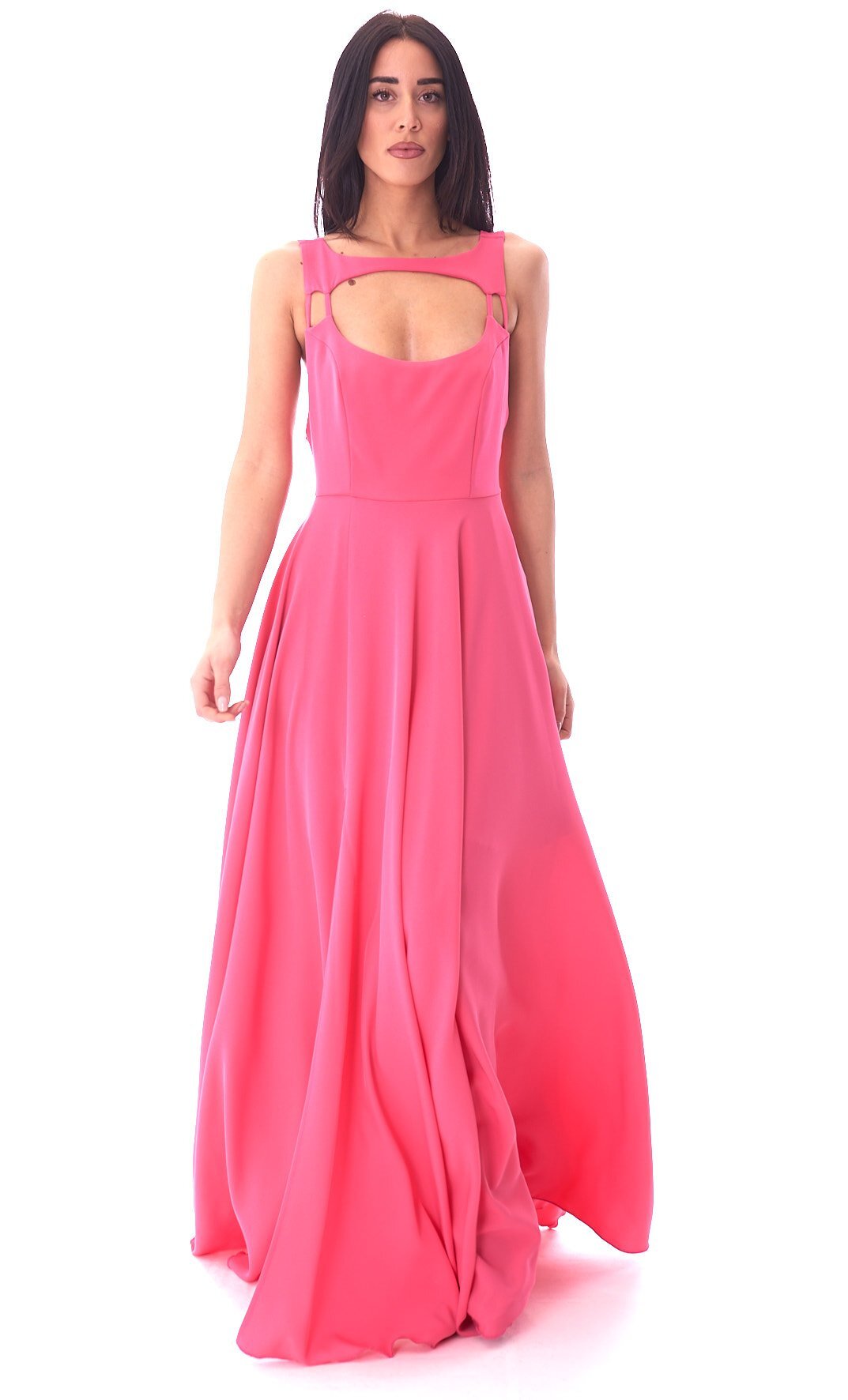 ABITO LUNGO FELEPPA CON SCOLLATURA OVALE, Colore Rosa