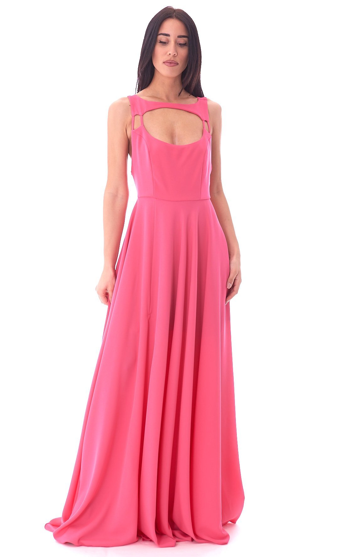 ABITO LUNGO FELEPPA CON SCOLLATURA OVALE, Colore Rosa