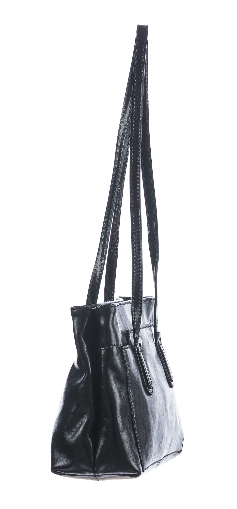 Borsa a spalla da donna in vera pelle MINA SMALL, colore NERO, CHIAROSCURO, Made in Italy