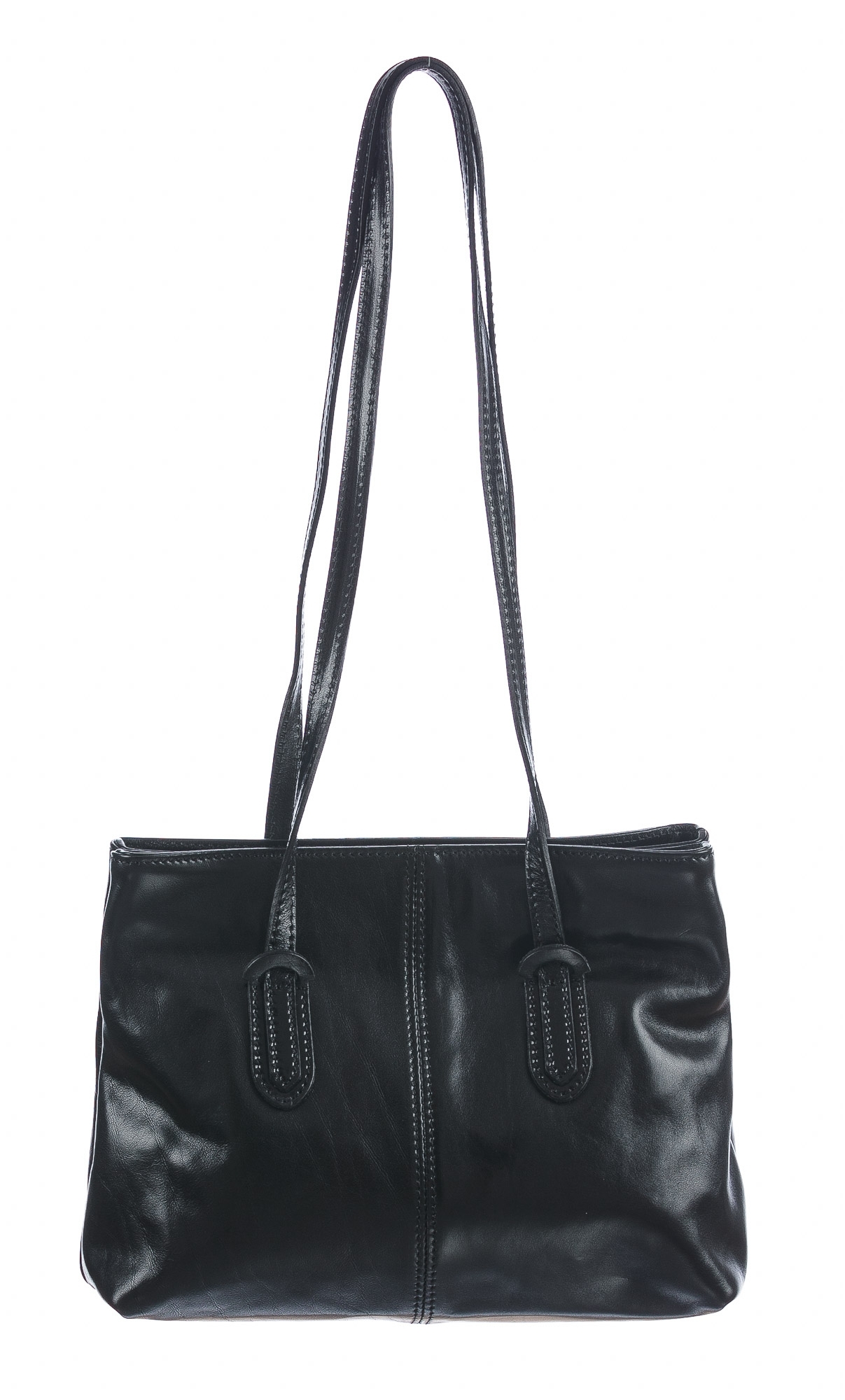 Borsa a spalla da donna in vera pelle MINA SMALL, colore NERO, CHIAROSCURO, Made in Italy