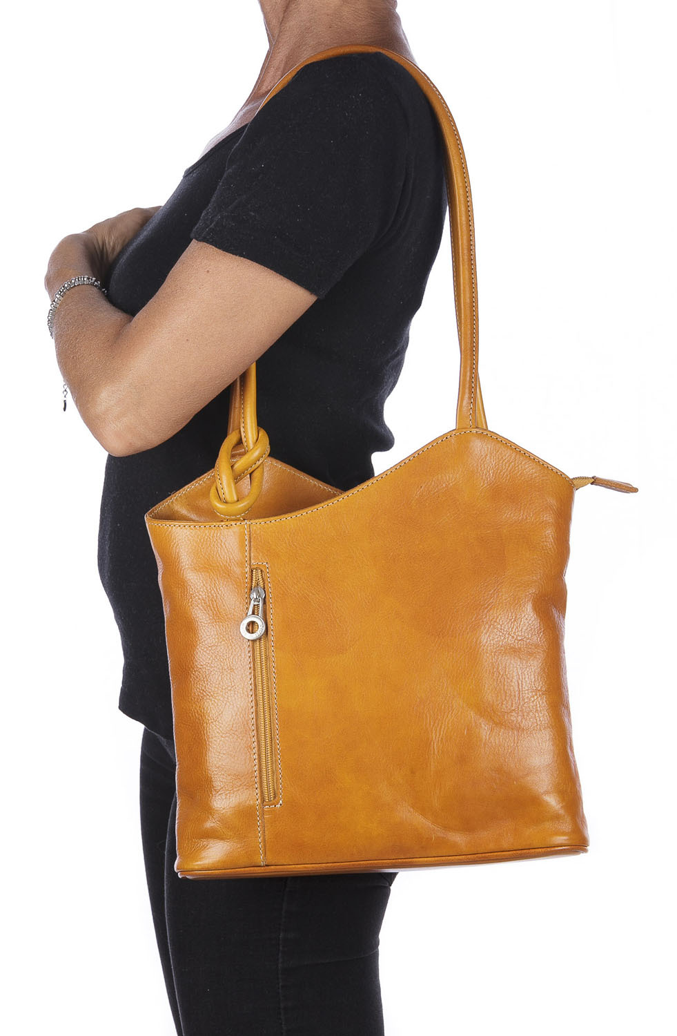 Borsa zaino donna MONTE ADAMELLO, in vera pelle morbida, colore ORO METALIZZATO, CHIARO SCURO, Made in Italy | BORSE A TRACOLLA IN PELLE | Emporium Italy