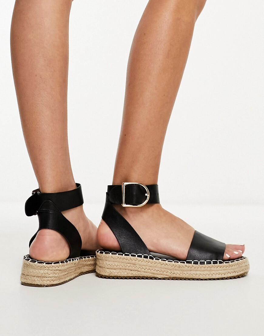 Truffle Collection - Sandali In Stile Espadrilles Neri Con Allaccio Sulla Caviglia