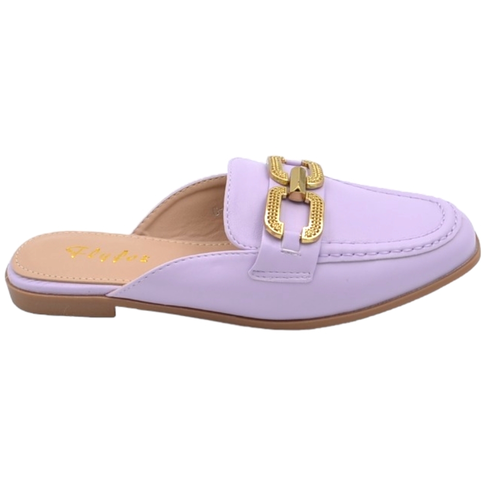 Malu Shoes Mocassino donna mules glicine con applicazione oro aperto dietro raso terra antiscivolo moda