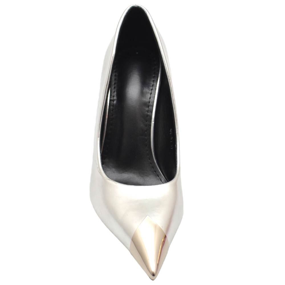 Malu Shoes Decolette' donna pelle matte argento satinato con punta gioiello tacco 10 cm spillo
